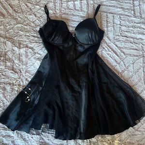 black slip dress with polka dots & rhinestone heart charm :)